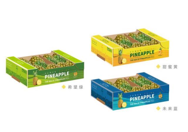 徐闻菠萝出口包装箱分为“希望绿”“甜蜜黄”“未来蓝”三种颜色