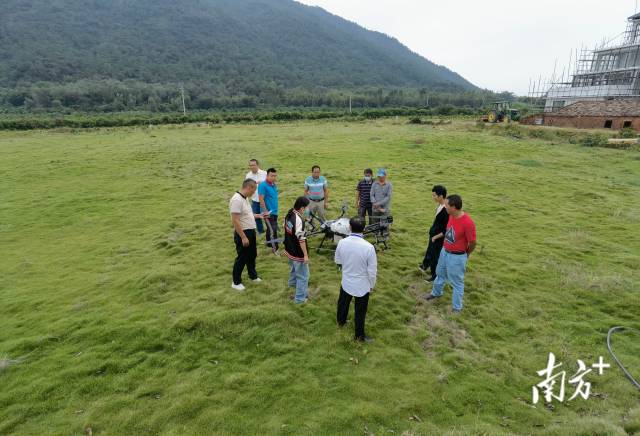 学员在江门市丰采果业实训，了解无人机操作。